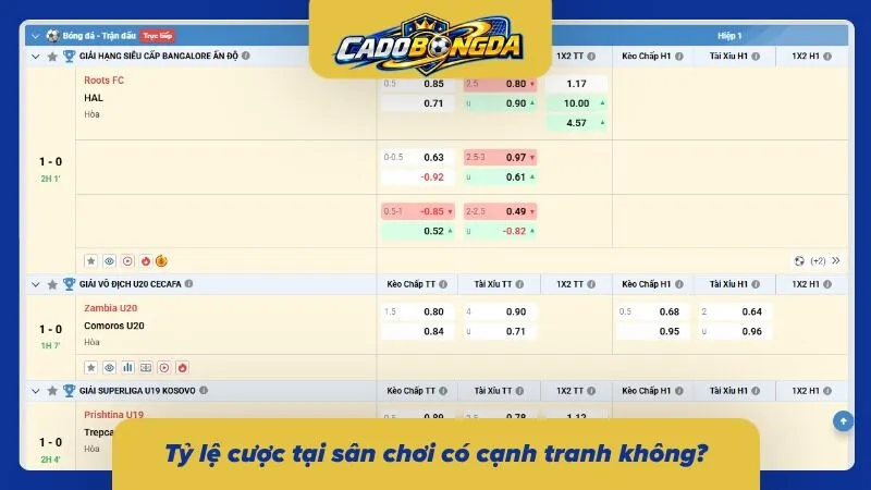 So sánh tỷ lệ odds trực tiếp giữa các nhà cái uy tín