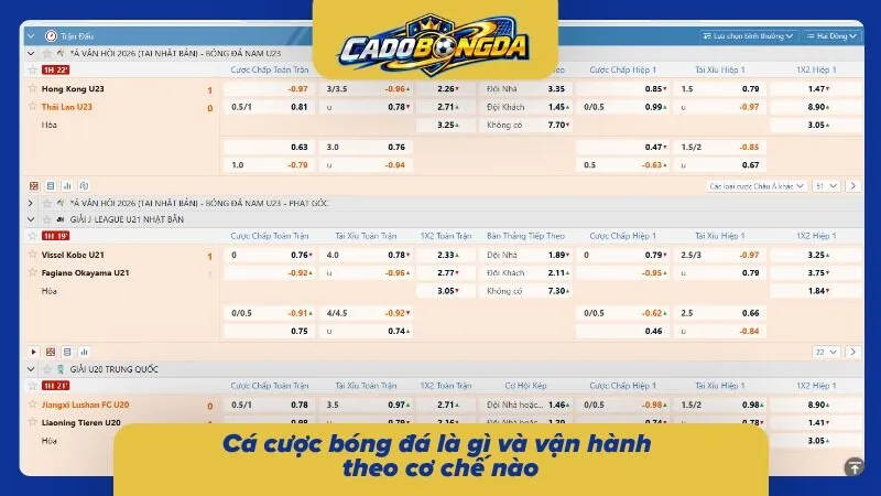 Giao diện kèo bóng đá kết nối lựa chọn cược với từng trận đang diễn ra