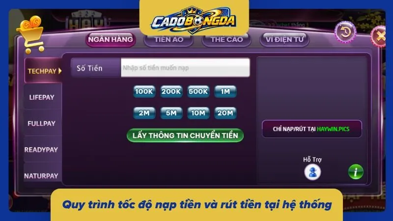 Quy trình giao dịch được xem xét qua tốc độ xử lý cùng hạn mức và phương thức