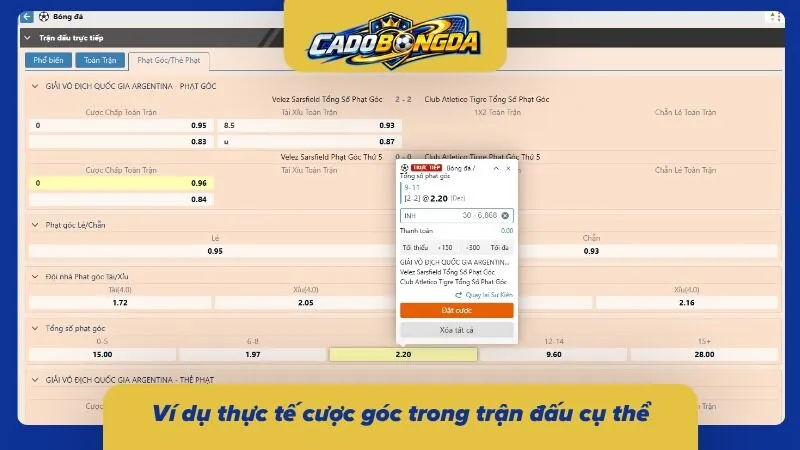 Thống kê phạt góc của hai đội trong trận đấu thực tế