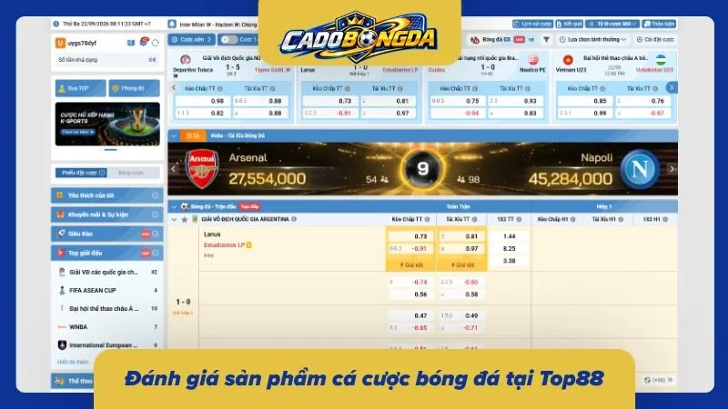 Chất lượng sản phẩm cá cược thể thao tại Top88