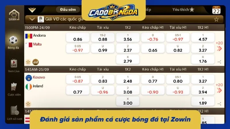 Trải nghiệm dịch vụ cá cược bóng đá trực tuyến trên Zowin